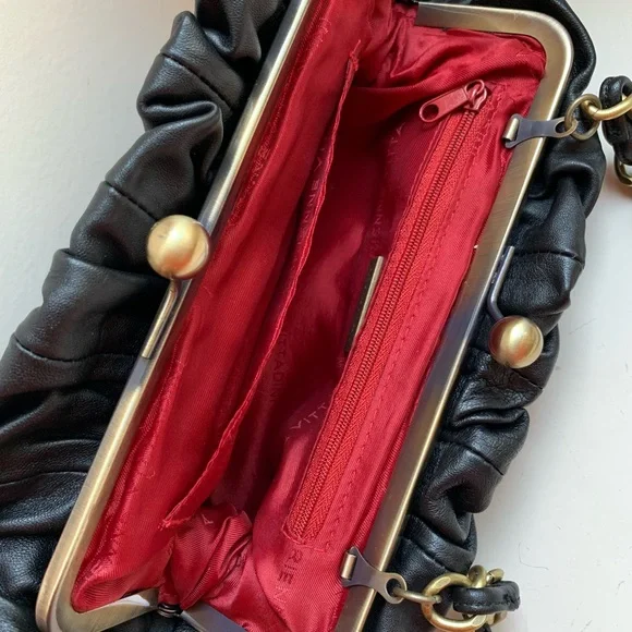 Adrienne Vittadini Black Leather Bag Purse with Leather Flowers - Picture 9 of 11